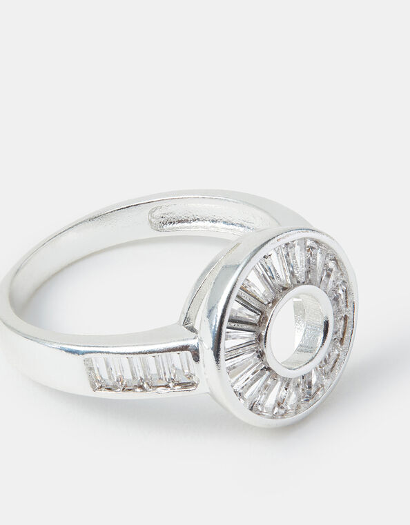 Sterling Silver-Plated Sparkle Circle Ring, Silver (ST SILVER), large