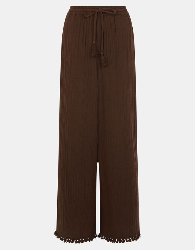 Crinkle Wide Leg Trousers, Brown (CHOCOLATE), large